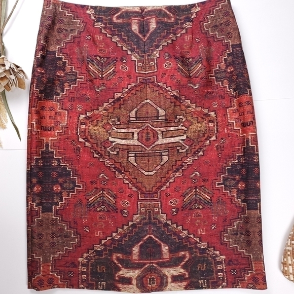 New Tory Burch Silk Wool Aztec Print Skirt Sz 10 - Picture 10 of 12